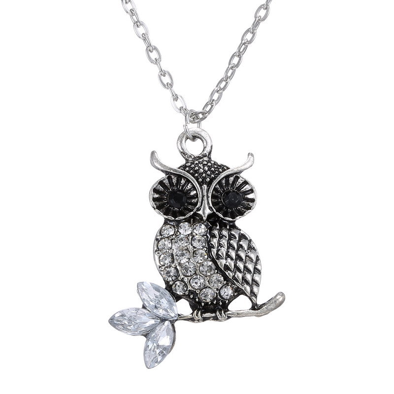 Black and White Crystal Owl Pendant