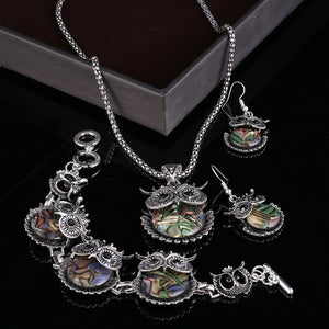 Tibetan Silver and Abalone Owl Jewelry Set