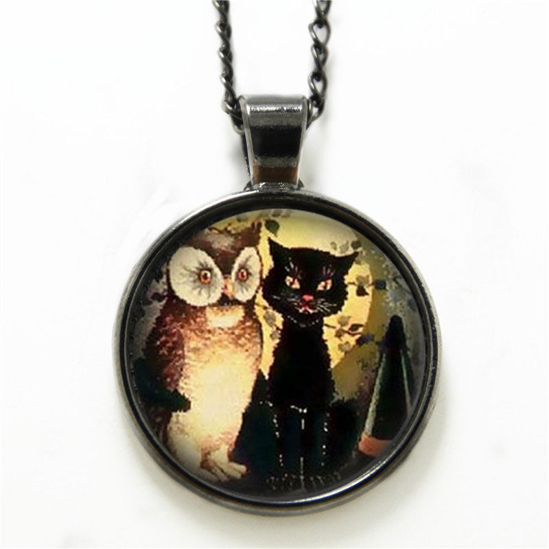 Halloween Owl and Cat Necklace