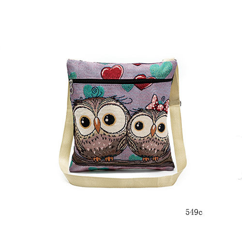 Cute Owl Printed Canvas Crossbody Shoulder Bag