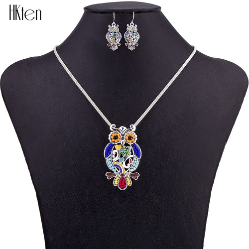 Beaded Owl Necklace and Earrings Set
