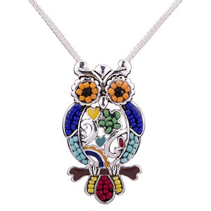 Beaded Owl Necklace and Earrings Set