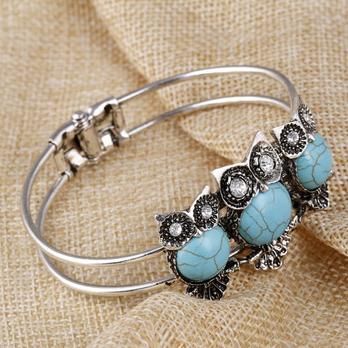 Tibetan Silver and Turquoise Crystal Owl Bracelet