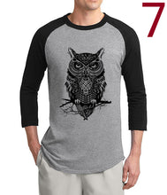 Celtic Owl Men's Tee Shirt/Three quarter baseball sleeve
