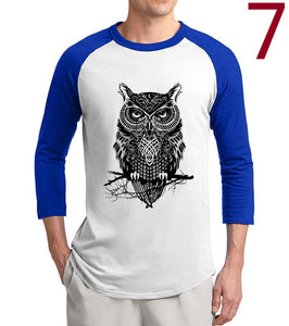 Celtic Owl Men's Tee Shirt/Three quarter baseball sleeve