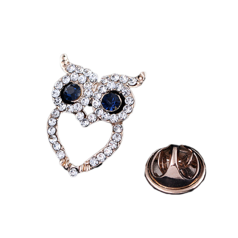 Tiny Crystal Owl Lapel Pin